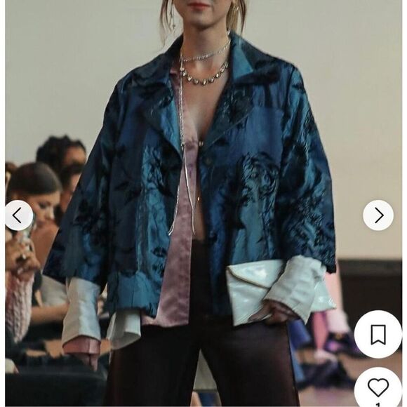 Susan Graver Metallic Teal Blues One Button Blazer Womens Size Medium 3/4 Sleeve - Picture 1 of 6